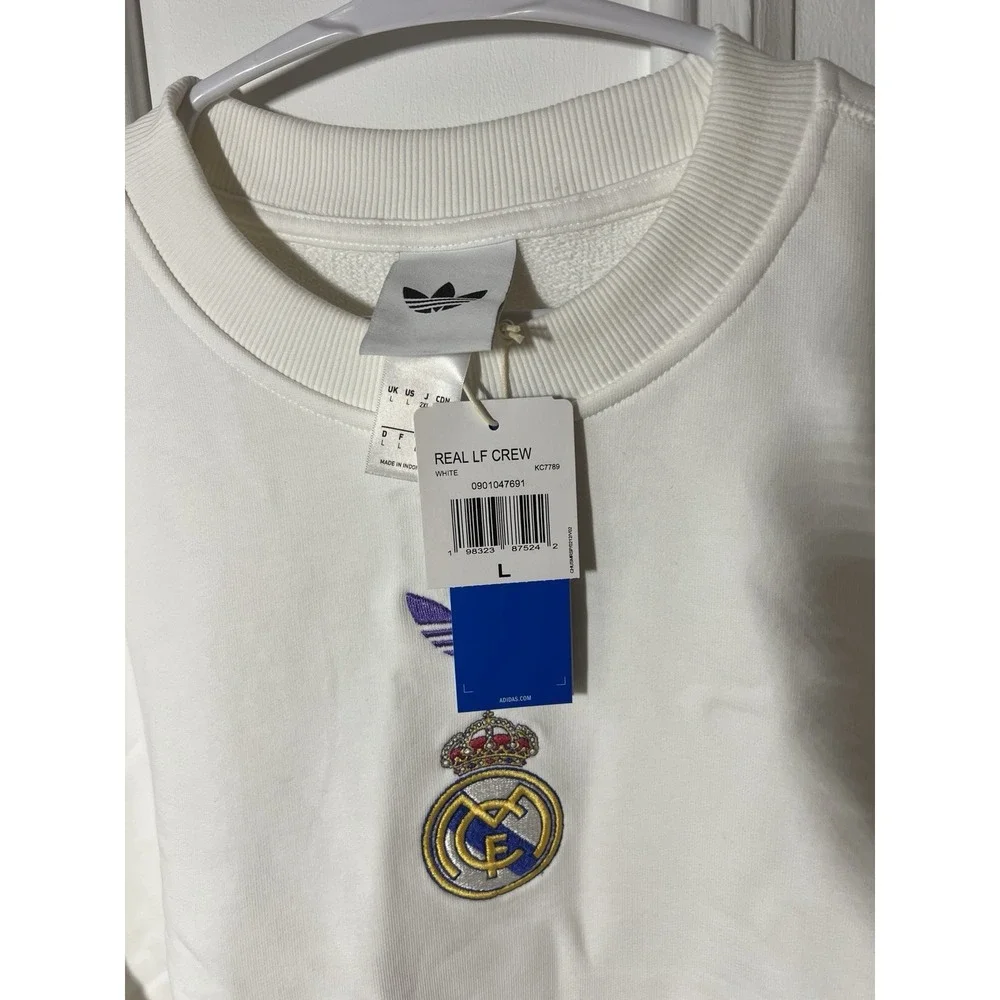 adidas Real Madrid 25/26 LFSTLR Crew Sweatshirt Mens Large White KC7789 NWT